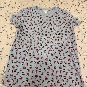1901 Light Blue Tee with Red Cherry Print